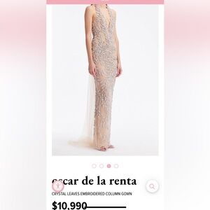 Oscar de la Renta Silver Embroidered Maxi Dress